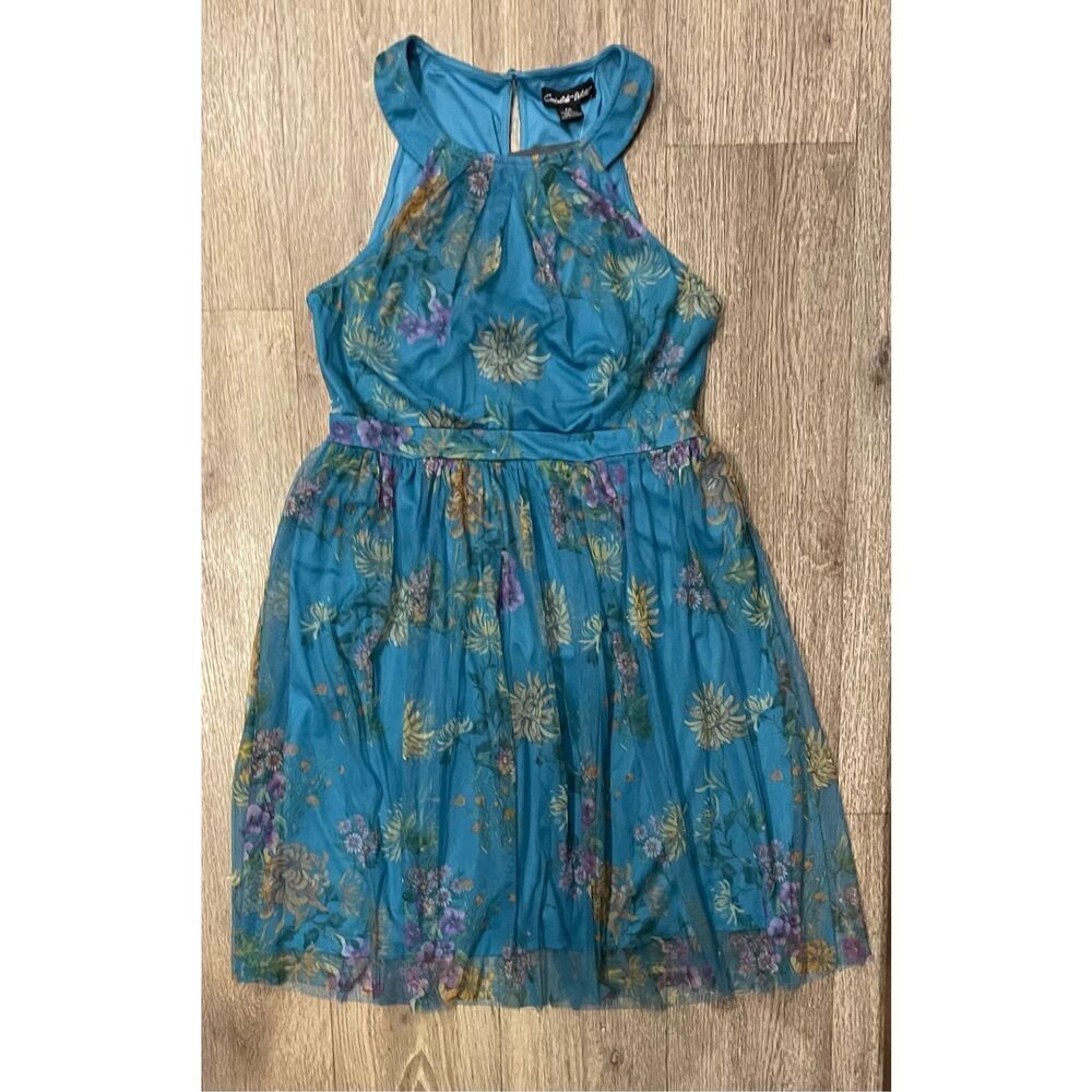 Candalite Petite Blue Floral Midi Halter Dress New XL